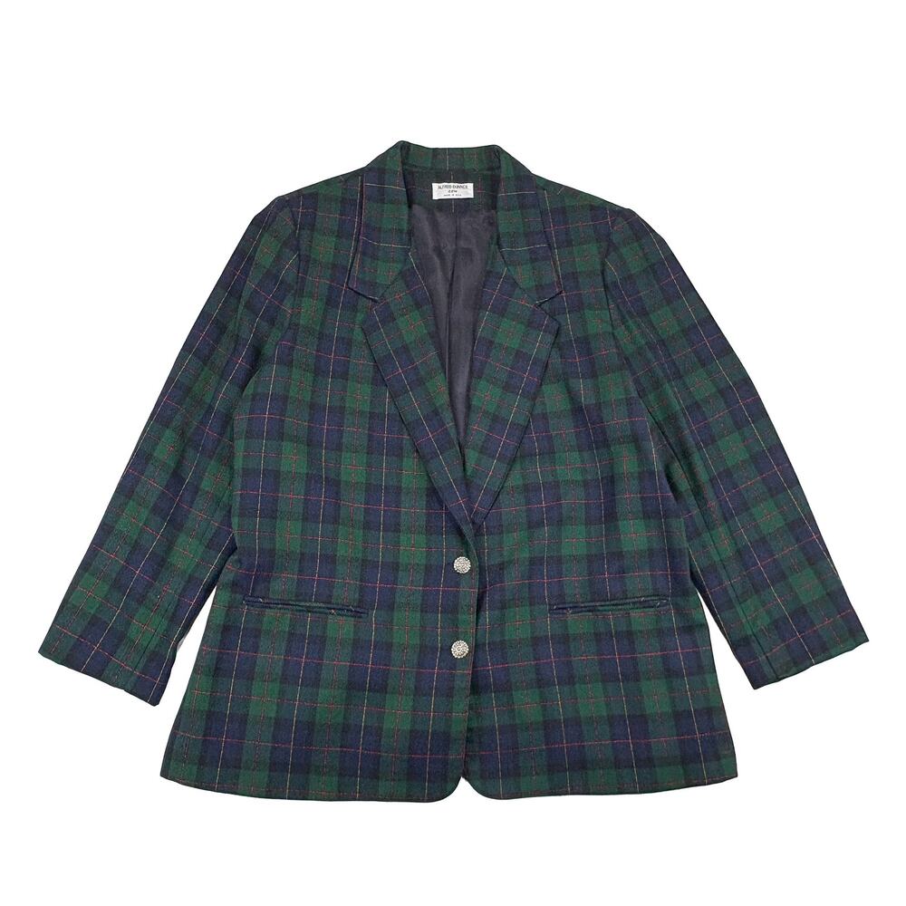 Alfred Dunner VTG Tartan Plaid Blazer Women’s 22W Green Wool Blend Preppy